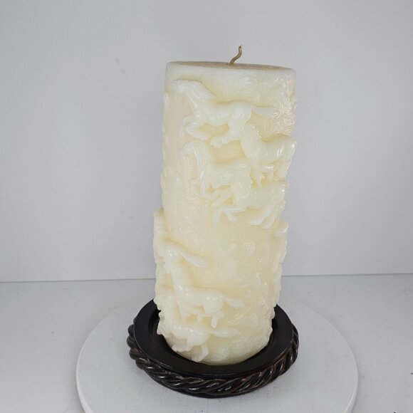 Decorative White Pillar Candle With Running Horses Design - Picture 8 of 8